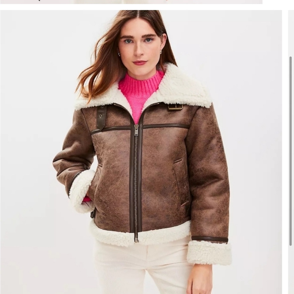 LOFT Faux Suede Sherpa Aviator Jacket - Picture 3 of 7